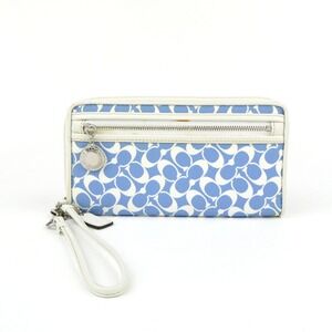 Coach Signature Blue Chalk Coated Canvas Wallet Wristlet